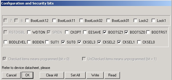Abbildung 2.1:Fusebits für ATmega8 ab Werk
