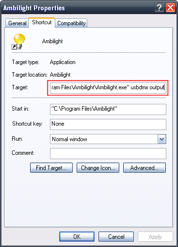 Eigenschaften-Dialog der Desktop-Verknüpfung