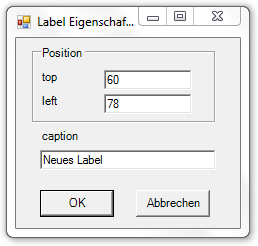 Abbildung 17:Eigenschaften des Labels