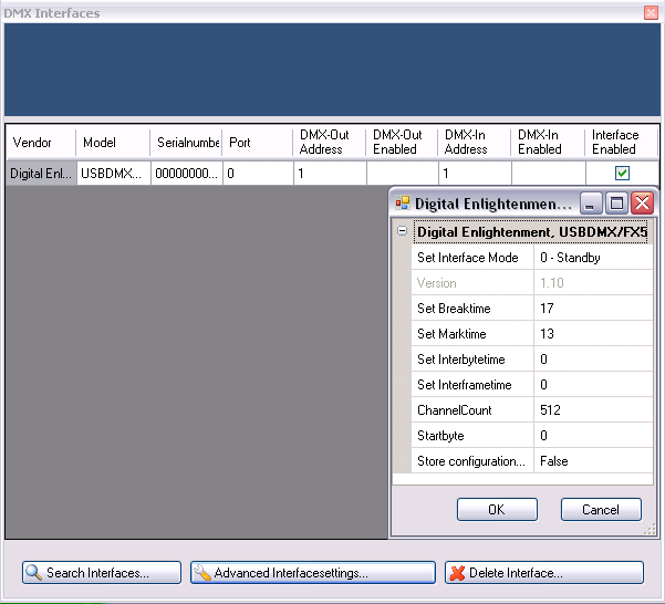 Abbildung 2:Ansicht der Erweiterten Einstellungen des DE- bzw. fx5-Interfaces