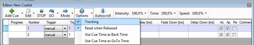 Abbildung 4:Anzeige der Menüeinträge des Dropdownmenüs von Options