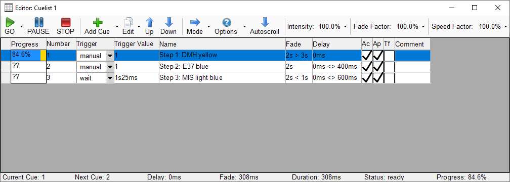 Abbildung 1:Szenenliste mit drei Szenen.