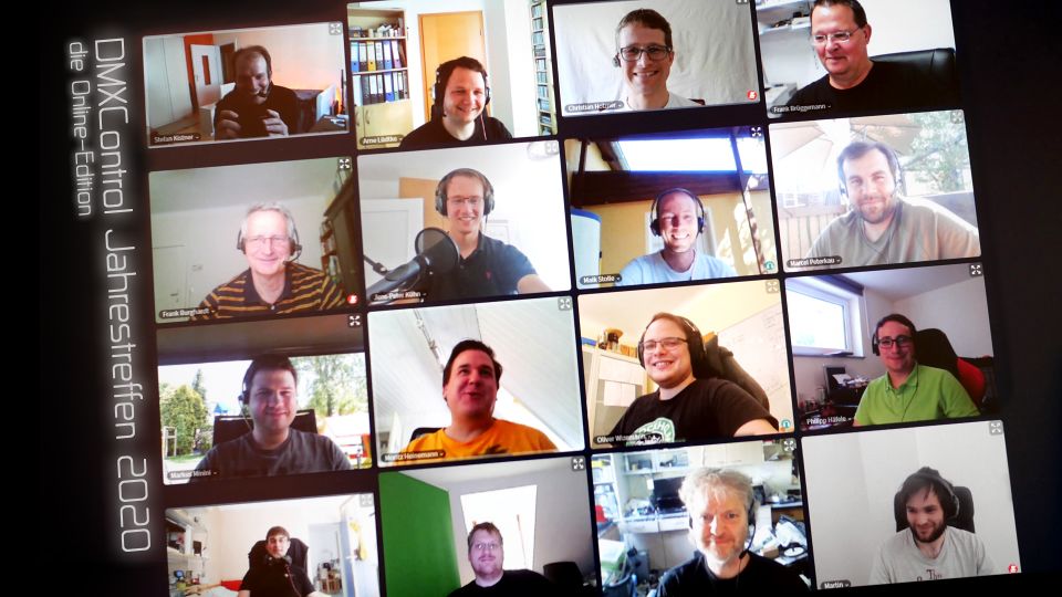 Der Verein beim Gruppen-Screenshot 2020: Stefan Ki., Arne, Christian, Frank Br., Frank Bu., Jens-Peter, Maik, Marcel. Markus, Moritz, Oliver, Philipp, Samuel, Stefan Kr., Wolfgang, Martin (von oben links nach unten rechts)